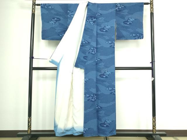 平和屋着物■上質な小紋　草花文　藍　正絹　逸品　DAAZ9984sf