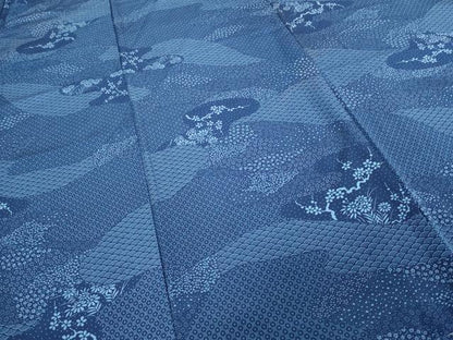 平和屋着物■上質な小紋　草花文　藍　正絹　逸品　DAAZ9984sf