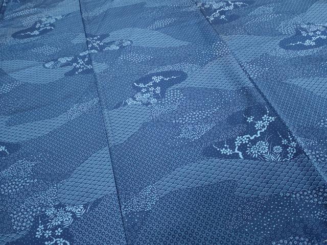 平和屋着物■上質な小紋　草花文　藍　正絹　逸品　DAAZ9984sf