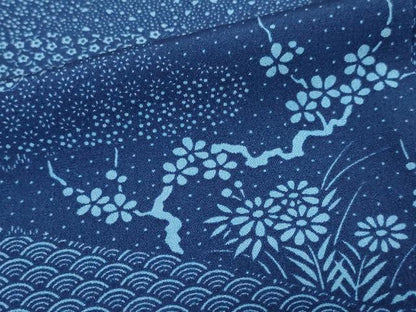 平和屋着物■上質な小紋　草花文　藍　正絹　逸品　DAAZ9984sf