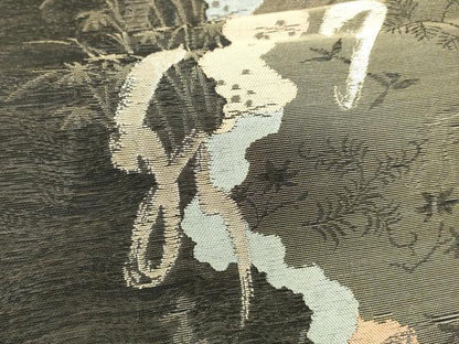 平和屋着物＊夏物　六通柄　本袋帯　笹竹文字文　黒地　金糸　正絹　逸品　DABA0001cm