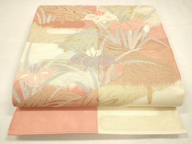 平和屋着物＊夏物 六通柄 本袋帯 唐織 杜若 金糸 正絹 逸品 DABA0006cm