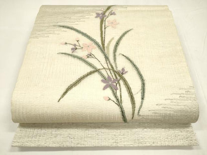 平和屋着物＊夏物 太鼓柄袋帯 草花文 銀糸 正絹 逸品 DABA0013cm