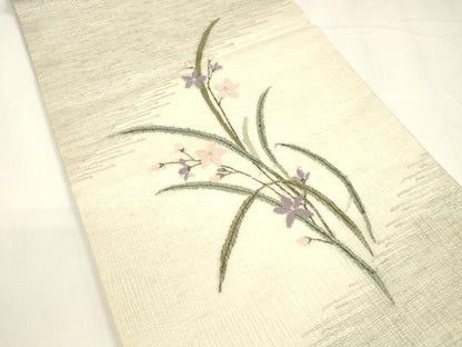 平和屋着物＊夏物 太鼓柄袋帯 草花文 銀糸 正絹 逸品 DABA0013cm