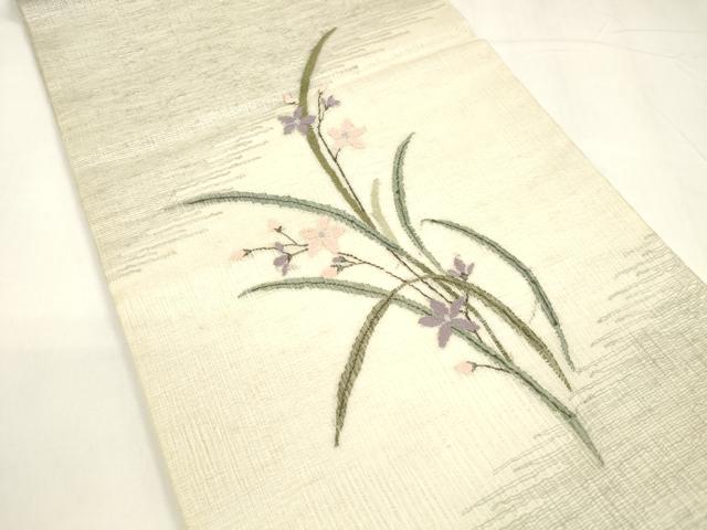 平和屋着物＊夏物 太鼓柄袋帯 草花文 銀糸 正絹 逸品 DABA0013cm