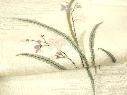 平和屋着物＊夏物 太鼓柄袋帯 草花文 銀糸 正絹 逸品 DABA0013cm