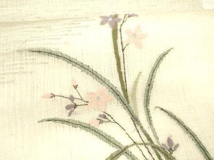 平和屋着物＊夏物 太鼓柄袋帯 草花文 銀糸 正絹 逸品 DABA0013cm