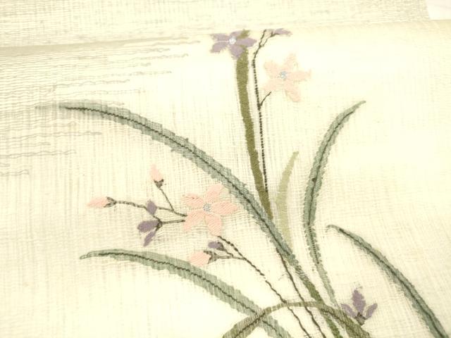 平和屋着物＊夏物 太鼓柄袋帯 草花文 銀糸 正絹 逸品 DABA0013cm