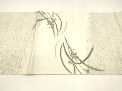 平和屋着物＊夏物 太鼓柄袋帯 草花文 銀糸 正絹 逸品 DABA0013cm