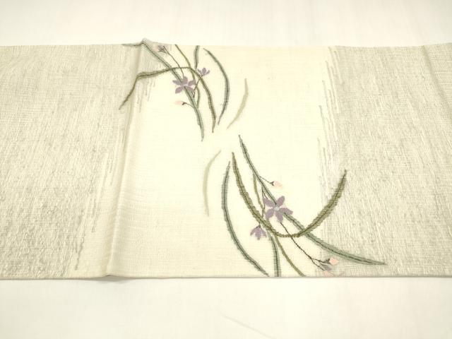 平和屋着物＊夏物 太鼓柄袋帯 草花文 銀糸 正絹 逸品 DABA0013cm