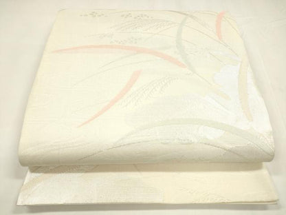 平和屋着物＊夏物 六通柄袋帯 流水草葉文 銀糸 正絹 逸品 DABA0014cm