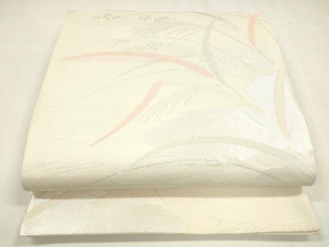 平和屋着物＊夏物 六通柄袋帯 流水草葉文 銀糸 正絹 逸品 DABA0014cm