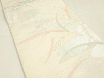 平和屋着物＊夏物 六通柄袋帯 流水草葉文 銀糸 正絹 逸品 DABA0014cm