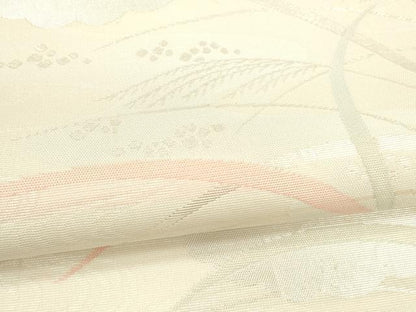 平和屋着物＊夏物 六通柄袋帯 流水草葉文 銀糸 正絹 逸品 DABA0014cm