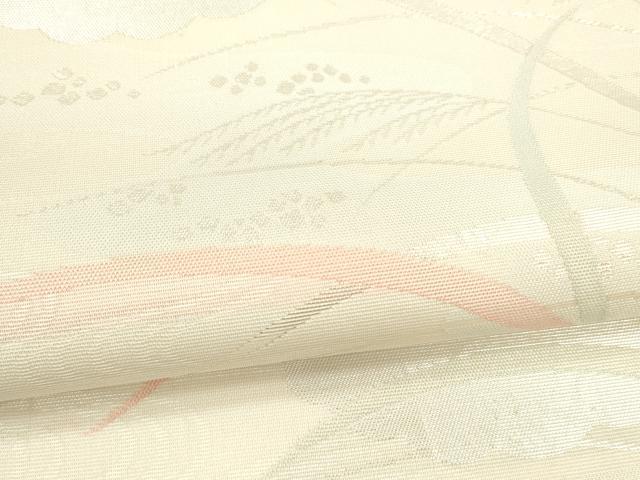 平和屋着物＊夏物 六通柄袋帯 流水草葉文 銀糸 正絹 逸品 DABA0014cm