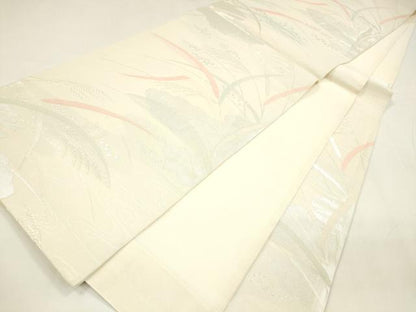 平和屋着物＊夏物 六通柄袋帯 流水草葉文 銀糸 正絹 逸品 DABA0014cm