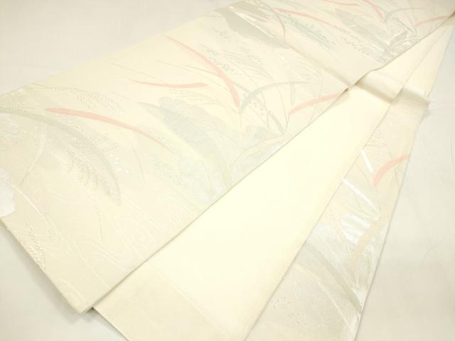 平和屋着物＊夏物 六通柄袋帯 流水草葉文 銀糸 正絹 逸品 DABA0014cm