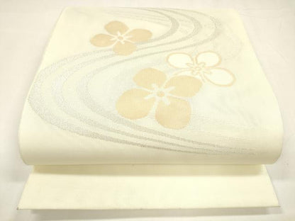 平和屋着物＊夏物 八寸名古屋帯 流水花文 銀糸 DABA0017cm