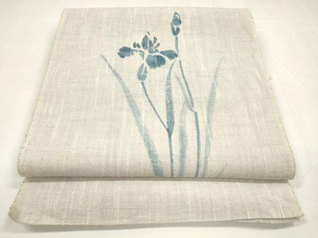 平和屋着物＊夏物 八寸名古屋帯 作家物 手描き 杜若 正絹 逸品 DABA0018cm