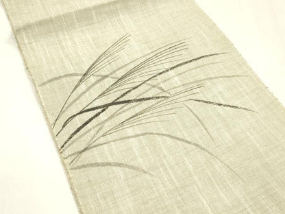 平和屋着物＊夏物 八寸名古屋帯 作家物 手描き 草葉文 正絹 逸品 DABA0019cm
