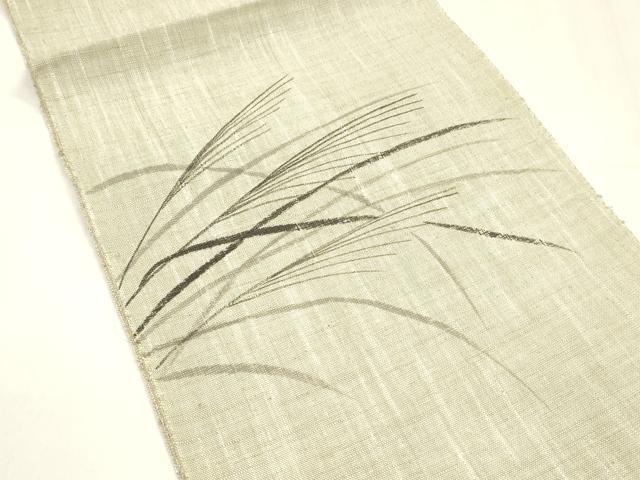 平和屋着物＊夏物 八寸名古屋帯 作家物 手描き 草葉文 正絹 逸品 DABA0019cm