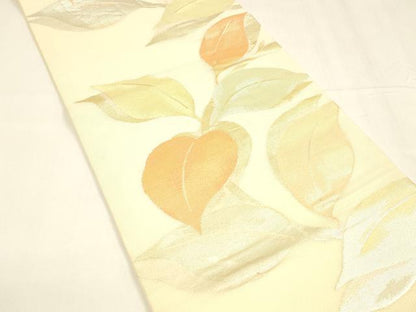 平和屋着物＊夏物 九寸名古屋帯 枝葉文 金銀糸 正絹 逸品 DABA0020cm