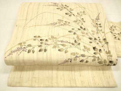 平和屋着物＊夏物 九寸名古屋帯 手描き 草葉文 麻 逸品 DABA0022cm