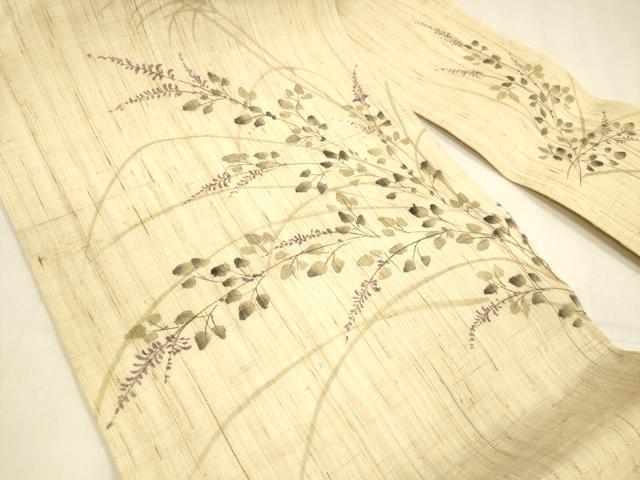 平和屋着物＊夏物 九寸名古屋帯 手描き 草葉文 麻 逸品 DABA0022cm