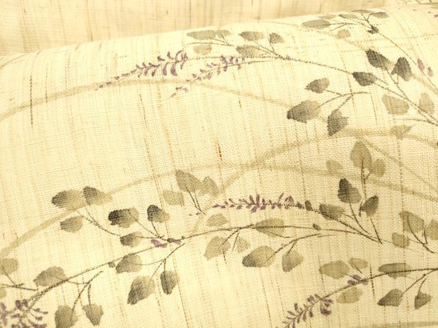 平和屋着物＊夏物 九寸名古屋帯 手描き 草葉文 麻 逸品 DABA0022cm