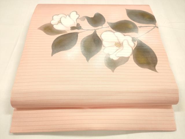 平和屋着物＊夏物 絽塩瀬 九寸名古屋帯 手描き 枝花文 金彩 正絹 逸品 DABA0024cm