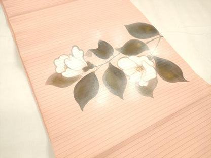 平和屋着物＊夏物 絽塩瀬 九寸名古屋帯 手描き 枝花文 金彩 正絹 逸品 DABA0024cm