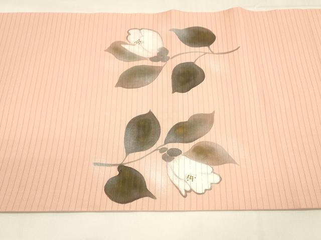 平和屋着物＊夏物 絽塩瀬 九寸名古屋帯 手描き 枝花文 金彩 正絹 逸品 DABA0024cm