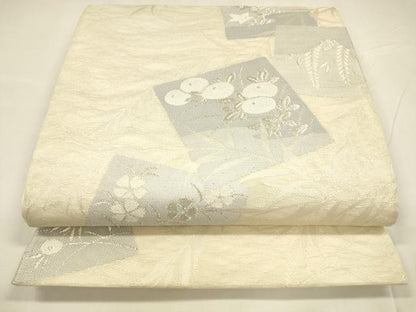 平和屋着物＊夏物 六通柄袋帯 色紙草花文 銀糸 正絹 逸品 DABA0026cm