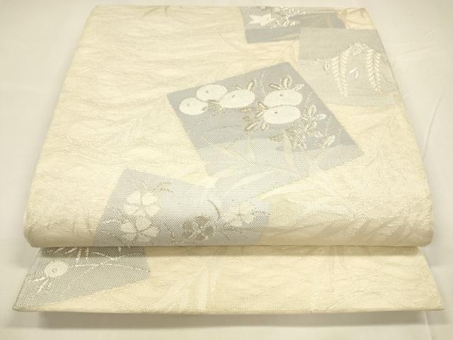 平和屋着物＊夏物 六通柄袋帯 色紙草花文 銀糸 正絹 逸品 DABA0026cm