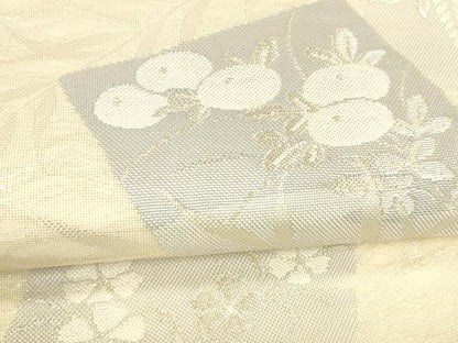 平和屋着物＊夏物 六通柄袋帯 色紙草花文 銀糸 正絹 逸品 DABA0026cm