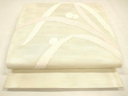 平和屋着物＊夏物 太鼓柄袋帯 露草文 銀糸 正絹 逸品 DABA0028cm