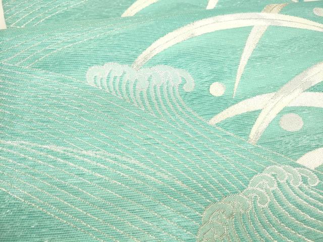 平和屋着物＊夏物 六通柄袋帯 流水露草文 銀糸 正絹 逸品 DABA0029cm