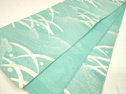 平和屋着物＊夏物 六通柄袋帯 流水露草文 銀糸 正絹 逸品 DABA0029cm