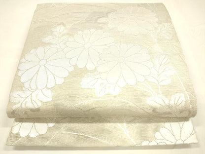平和屋着物＊夏物 六通柄袋帯 草花文 銀糸 正絹 逸品 DABA0030cm
