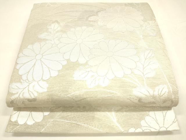 平和屋着物＊夏物 六通柄袋帯 草花文 銀糸 正絹 逸品 DABA0030cm