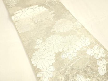 平和屋着物＊夏物 六通柄袋帯 草花文 銀糸 正絹 逸品 DABA0030cm