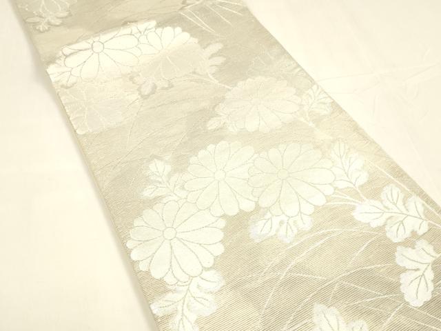 平和屋着物＊夏物 六通柄袋帯 草花文 銀糸 正絹 逸品 DABA0030cm
