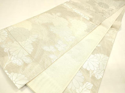 平和屋着物＊夏物 六通柄袋帯 草花文 銀糸 正絹 逸品 DABA0030cm