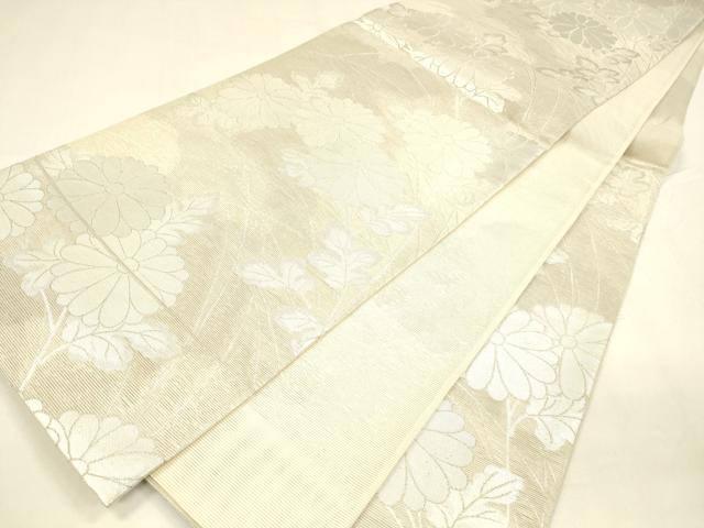 平和屋着物＊夏物 六通柄袋帯 草花文 銀糸 正絹 逸品 DABA0030cm