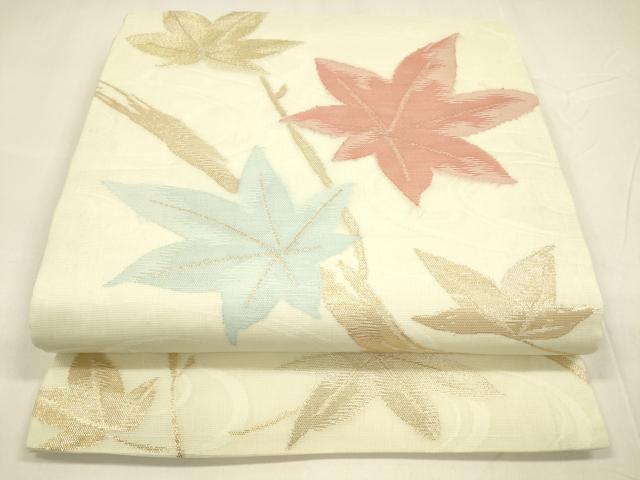平和屋着物＊夏物 九寸開き名古屋帯 竜田川 金糸 正絹 逸品 DABA0032cm