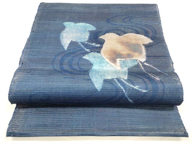 平和屋着物＊夏物 八寸名古屋帯 流水千鳥文 銀糸 引箔 正絹 逸品 DABA0035cm