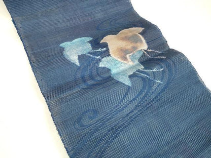 平和屋着物＊夏物 八寸名古屋帯 流水千鳥文 銀糸 引箔 正絹 逸品 DABA0035cm
