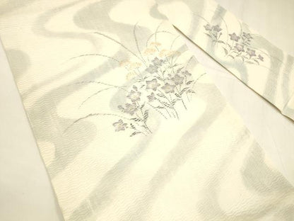 平和屋着物＊夏物 九寸名古屋帯 流水草花文 銀彩 正絹 逸品 DABA0036cm
