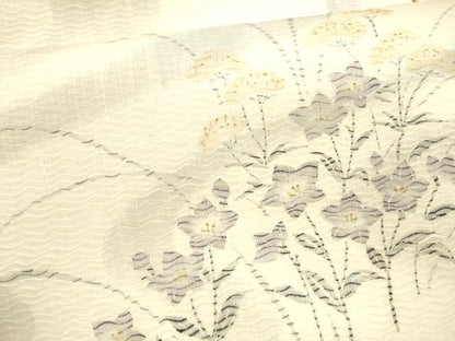 平和屋着物＊夏物 九寸名古屋帯 流水草花文 銀彩 正絹 逸品 DABA0036cm
