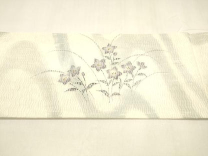 平和屋着物＊夏物 九寸名古屋帯 流水草花文 銀彩 正絹 逸品 DABA0036cm